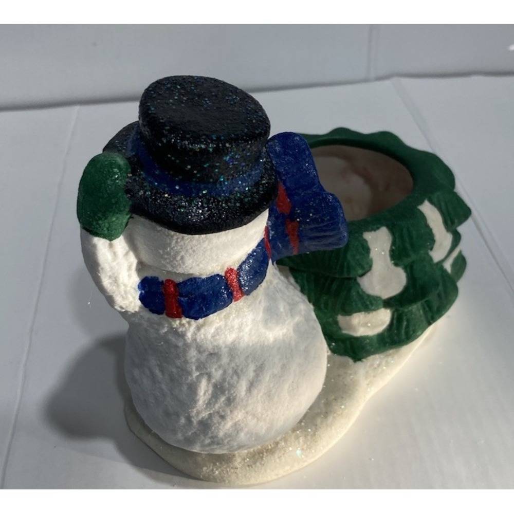 Christmas Snowman Votive Candle Holder Holiday Ceramic Decor 4.5" x 5" x 3" - Picture 6 of 8